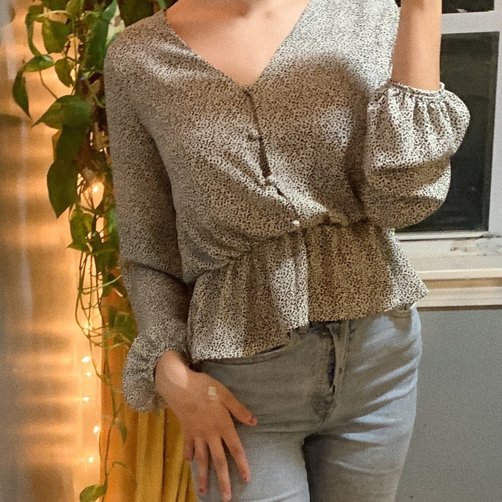 button down black and white spot pattern